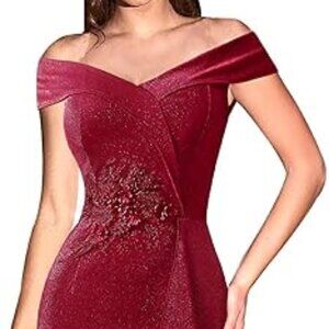 VFSHOW Women Off Shoulder High Slit Formal Evening Wedding Guest Maxi Long Dress